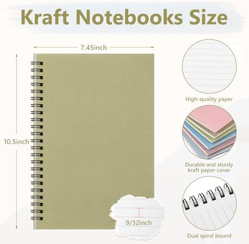 Fuutreo 6 Pack Spiral Notebook 10.5x7.45 Notebook,Earthy Tones,Grassland