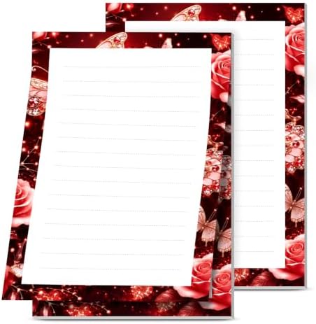 2 Pack Lined Sticky Notes 4x6 in, Cute Self-Stick Notepads with Lines, Large Memo Pads Strong Adhesive for Office, Home Red Luxury Butterfly