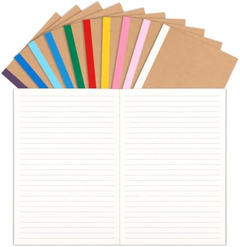 LABUK 10pcs A5 Composition Notebook Journals Bulk, Kraft Lined Notebooks, 10 Colors 60 Pages for Journaling, Writing, School, Office, Kids Gift