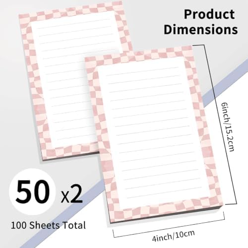 2 Pack Lined Sticky Notes 4x6 in, Cute Self-Stick Notepads with Lines, Large Memo Pads Strong Adhesive for Office, Home Pink White Checkerboard