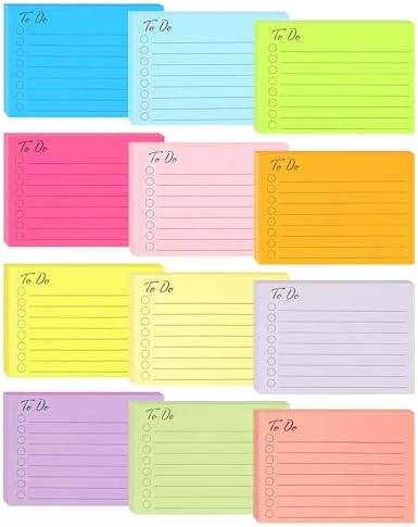 12 Pack to Do List Sticky Notes, 3x4 Inch, Lined Checklist Sticky Pads
