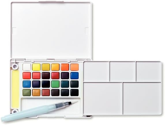SAKURA XNCW-24N, 24 Assorted Watercolors Field Sketch Set with Brush