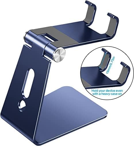 OMOTON Adjustable Cell Phone Stand, C2 Aluminum Desktop Phone Holder Dock Compatible with iPhone 15 14 13 Xs XR 8 Plus 7 6, Samsung Galaxy, Google Pixel, Android Phones, Navy Blue