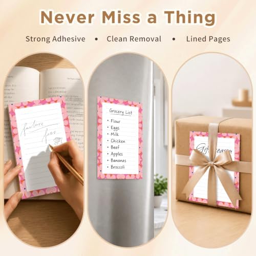 Lined Sticky Notes 4x6 in, 2 Pack Large Cute Notepads with Lines, Bright Post Memo Note Pads Big Rectangular Sticky Notes for Office Pink Cute Flowers