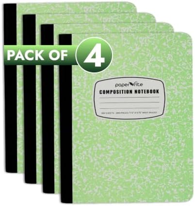 Paper Rite Assorted Marble Composition Notebook Wide Ruled (9.75x7.5 in), 100 Sheets | 200 Pages | For School, Office, Students, Teachers (4, Green)