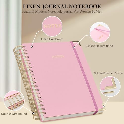 Spiral Notebook Journal, 328 Pages Linen Hardcover College Ruled Notebook, Lined Thick Journals for Women Men, B5 Thick Spiral Journal for Writing, 100GSM Paper, Cute Notebooks for Work School