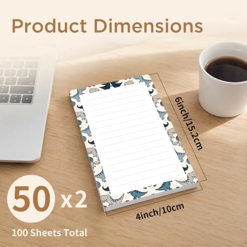 Lined Sticky Notes 4x6 in, 2 Pack Large Cute Notepads with Lines, Bright Post Memo Note Pads Big Rectangular Sticky Notes for Office Cute Funny Dinosaur