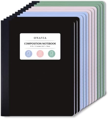 ONAVIA Plastic Composition Notebook College Ruled Bulk, 160 Pages, Assorted