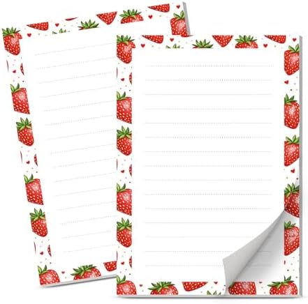 Lined Sticky Notes 4x6 in, 2 Pack Large Cute Notepads with Lines Self-Stick Note Pad, Funny Memo Pads Strong Adhesive for Office, Home Cute Red Strawberry