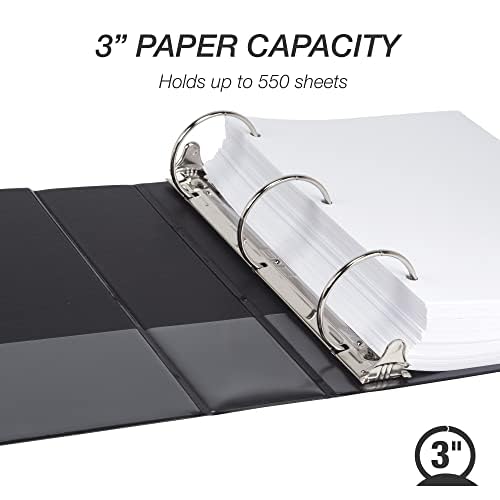 Samsill 3 Inch 3 Ring Binders, Economy Round Ring, Clear View Cover, 550 Sheet Capacity - for School, Home, Office - Black, 4 Pack