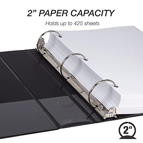 Samsill 2 Inch 3 Ring Binders, Economy Round Ring, Clear View Cover, 425 Sheet Capacity - for School, Home, Office - Black, 12 Pack