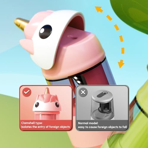 M&G Electric Cute Pencil Sharpeners for 7-8mm Colored Pencils, Fully Automatic Unicorn Pencil Sharpener, Auto in & Out, Rechargeable Hands-Free USB Sharpener for Kids Students Classroom School Office