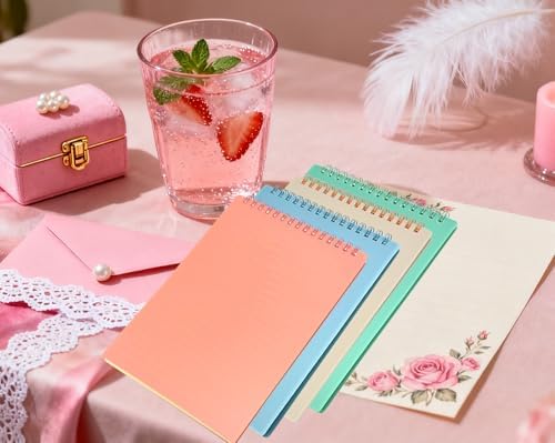 YIHUANYIFA 4pcs Steno Spiral Notebooks Top Bound A5 80 Sheet Steno Pads Thick Plastic Covers for Writing Notes in Lists, Office, Home (A5 4pcs light color Ruled)