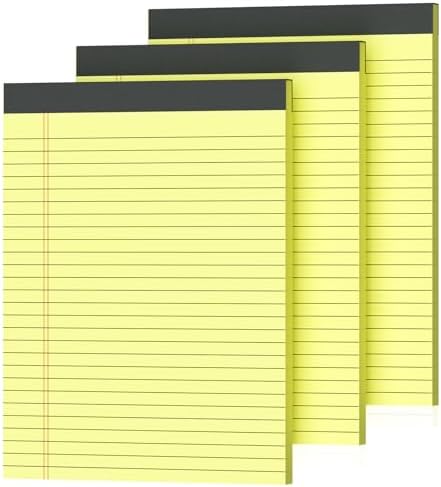 3 Pack Yellow Legal Pads 8.5 x 11 Inch, Wide Ruled Notepads Lined Memo Note Pads, 8.5x11 Inch Micro Perforated Writing Pads 30 Sheets Per Pad for Work Study Daily Note Taking List