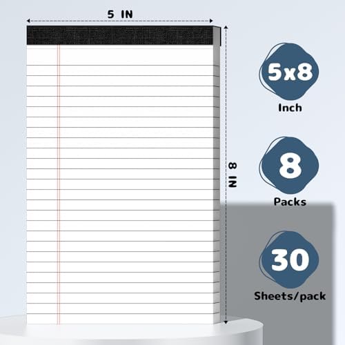 8pcs Legal Pads 5x8 White Note Pads Small Notepads College Ruled