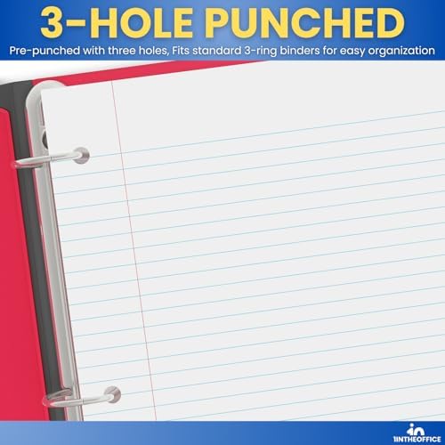 1InTheOffice College Ruled Filler Paper 5.5 x 8.5, 3 Hole Punch Filler Paper, Loose Leaf Paper, White, 200 Sheet/Pack (Pack of 3)