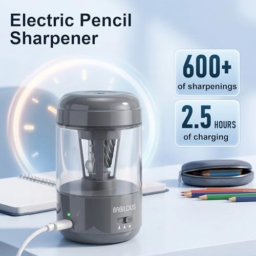 BABILOUS Electric Pencil Sharpener, Rechargeable Auto Feed & Auto Eject