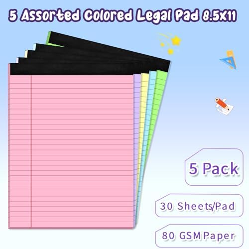5 pcs Legal Pads 8.5 x 11 Note Pads, Colored Legal Notepads 8.5 x 11