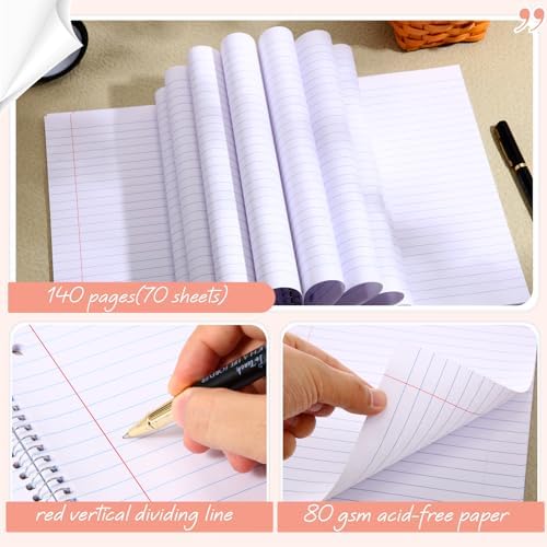 Teling 8 Pcs 1 Subject Spiral Notebook for Work College Ruled 8 x 10 1/2 Inch Spiral Journal Notebook 3 Hole Punched Paper Tear Line 70 Sheets Office School Study Supplies(Bright Color,8 Pcs)