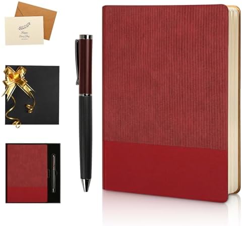 A5 Lined Notebook with Pen & Gift Box 216 Pages PU Leather Journals for Women Men 100GSM Thick Paper College Ruled Notebook for School,Travel,Business,Work,Home Writing