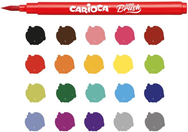 CARIOCA Brush Washable Markers – 20 Assorted Colors, Flexible Brush Tip for Calligraphy, Lettering & School Supplies, Long-Lasting, Non-Toxic Ink, Art & School Supplies, Made in Italy