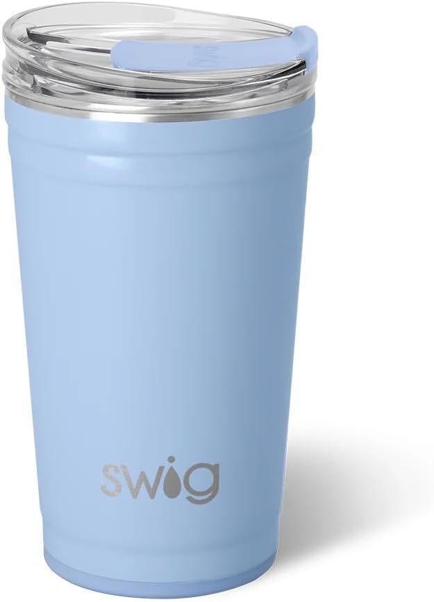 Swig Life 24oz Party Cup, Stackable Insulated Travel Coffee Tumbler with EZ Slider Lid, Cup Holder Friendly, Stainless Steel 24 oz Tumbler, Reusable Coffee Mug (Shimmer Periwinkle)