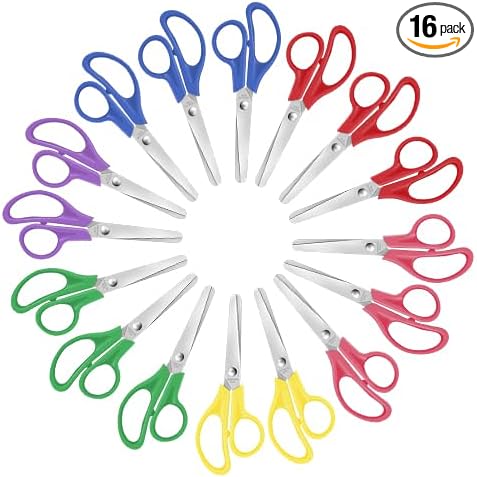 16 Packs Kids Blunt Tip Safety Scissors Bulk,5" Stainless Steel Craft Scissors for Preschool kindergarten, Xnluothsk