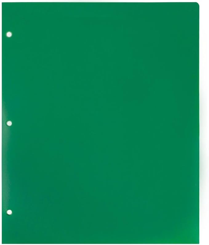 JAM PAPER Heavy Duty Plastic 3 Hole Punch Pocket Folders - Extra Tough School Folders - Green - 12/Pack