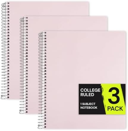 ONAVIA Pink 1 Subject Spiral Notebook College Ruled 3 Pack, 200 Pages
