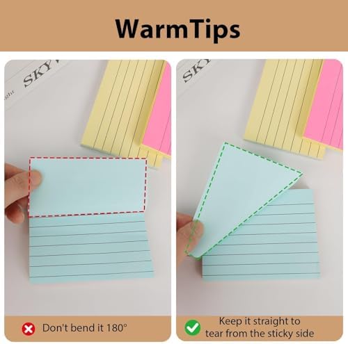MOLOPPO Lined Sticky Notes 4x6 in, 100 Sheets, 5 Colors