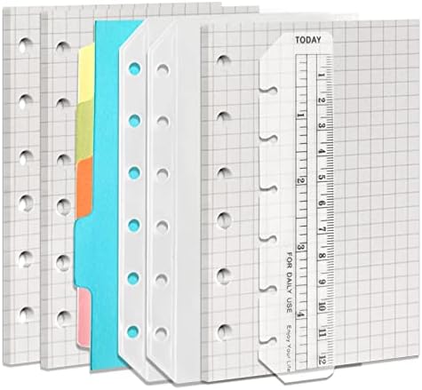 DY.2ten A7 Binder Notebook Refills - 270 Pages Graph Paper + 2 Zipper Binder Pockets + 5 Dividers + Ruler