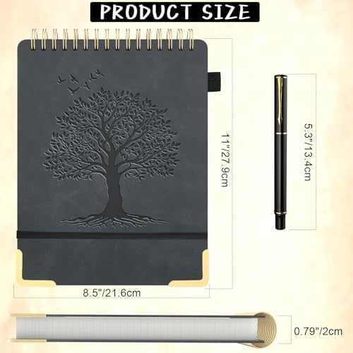 A4 Top Spiral Notebook, Tree Pattern Large Leather Hardcover Left Handed Journal, 240 Pages 100 Gsm Lined Paper Top Bound Steno Pads for Work, School, Travel Writing - Black, 8.5" x 11"