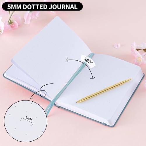 Crein Lynh Dot Grid Journal with 160GSM Thick Paper, 192 Pages, A5 Dotted Notebook for Work, School, Travel | 180° Lay Flat, Foil Stamped Cover, Elastic Band, 2 Bookmarks & Inner Pocket,Dark Green