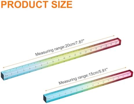 HARFINGTON 2pcs Acrylic Clear Straight Rulers 15/20cm Metric,Colorful | Transparent Gradient Three-Dimensional Plastic Ruler Square Cube Measuring Tool for Classroom