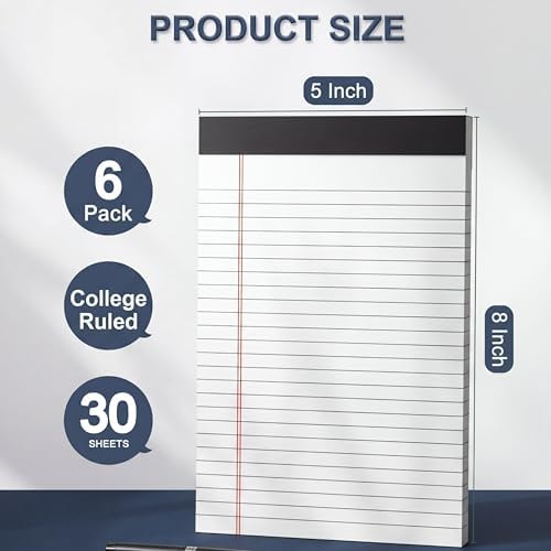 6 Pack Small Legal Pads 5x8 College Ruled White Note Pads 5x8 Writing Pads