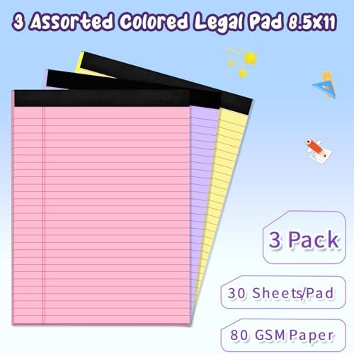 3pcs Legal Pads 8.5 x 11 Note Pads, Colored Legal Notepads 8.5 x 11