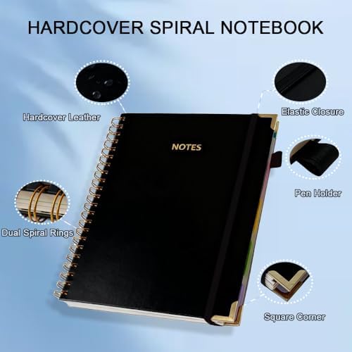 Hardcover Spiral Five Subject Notebook, Multi Subject Notebooks, Black