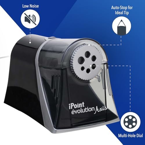 Westcott iPoint Evolution Axis Heavy Duty Electric Pencil Sharpener for Classroom, Black and Silver