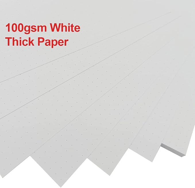 Letter Size Unpunched Dotted Refill Paper, Loose Leaf Filler Paper for Ring Binder/Disc Notebook Planner Inserts, 100gsm Dot Grid White Paper, 100Sheets/200Pages, 8.5'' x 11''