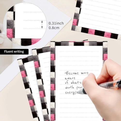 2 Pack Lined Sticky Notes 4x6 in, Cute Self-Stick Notepads with Lines, Large Memo Pads Strong Adhesive for Office, Home Black White Grey Plaid