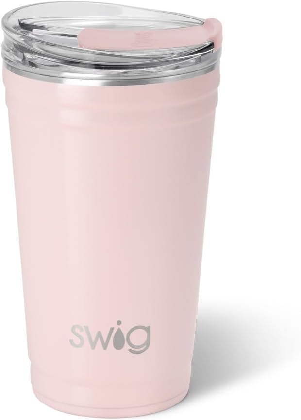 Swig Life 24oz Party Cup, Stackable Insulated Travel Coffee Tumbler with EZ Slider Lid, Cup Holder Friendly, Stainless Steel 24 oz Tumbler, Reusable Coffee Mug (Shimmer Ballet)