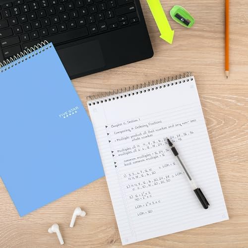 Five Star Top Spiral Notebook + Study App, 1 Subject, College Ruled Notepad, 8-1/2" x 11", 100 Sheets, Fights Ink Bleed, Water Resistant Cover, Tidewater Blue (820058D-ECM)