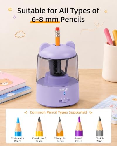 ZMOL Rechargeable Electric Pencil Sharpener for Colored Pencils Purple