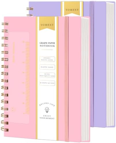 Yoment Graph Paper Spiral Notebook, 3 Pack, 160 Pages per Pack