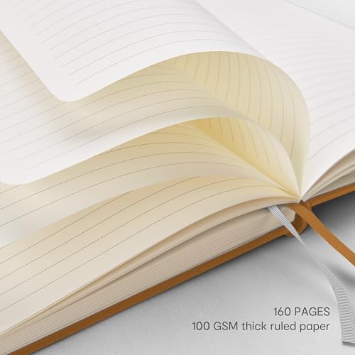 &And Per Se Lined Journal Notebook – A5 5.7”x8” College Ruled, 160 Pages, 100gsm Thick Paper, Journaling Notebooks for Writing (Light Brown)