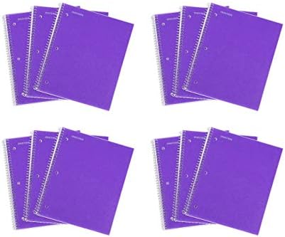Mintra Office Durable Spiral Notebooks, 1 Subject, (Purple, Wide Ruled 12pk), 100 Sheets, Poly Pocket, Moisture Resistant Cover, School, Office, Business, Professional