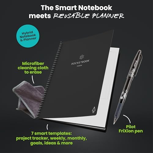 Rocketbook Fusion Hybrid Reusable Planner Notebook, Executive 6x8.8, Black