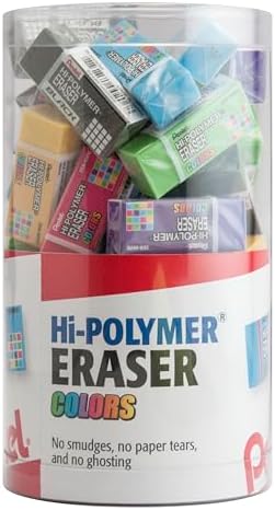 Pentel Hi-Polymer Eraser Colors – Small Assorted Block Erasers, Smudge-Free, Non-Abrasive, for School, Office & Art, Pack of 48 (ZEH05CRM-4)