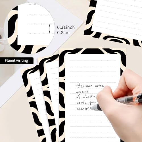 2 Pack Lined Sticky Notes 4x6 in, Cute Self-Stick Notepads with Lines, Large Memo Pads Strong Adhesive for Office, Home Black White Curve Line