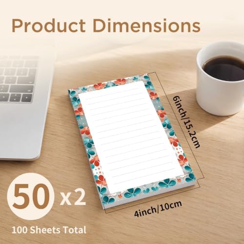 Lined Sticky Notes 4x6 in, 2 Pack Large Cute Notepads with Lines, Bright Post Memo Note Pads Big Rectangular Sticky Notes for Office Colorful Flowers